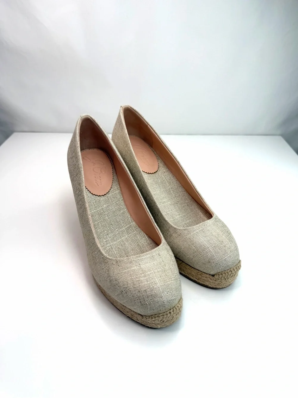 J. Crew Tan Metallic Canvas Woven Seville Espadrille Wedge Pumps